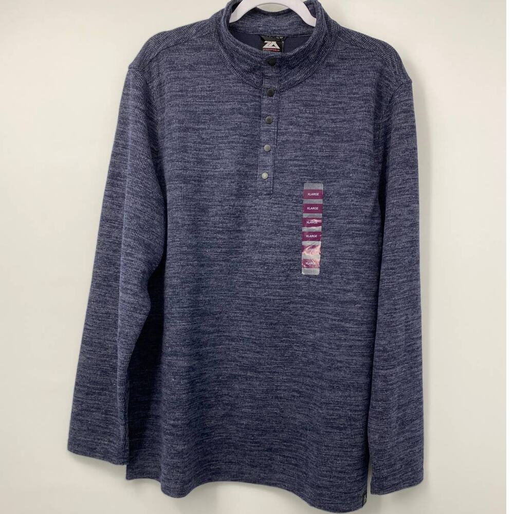 Zeroxposur Mens Soft Fleece Blue 1/4 Open Buttons Pullover Sweater Top NEW XL